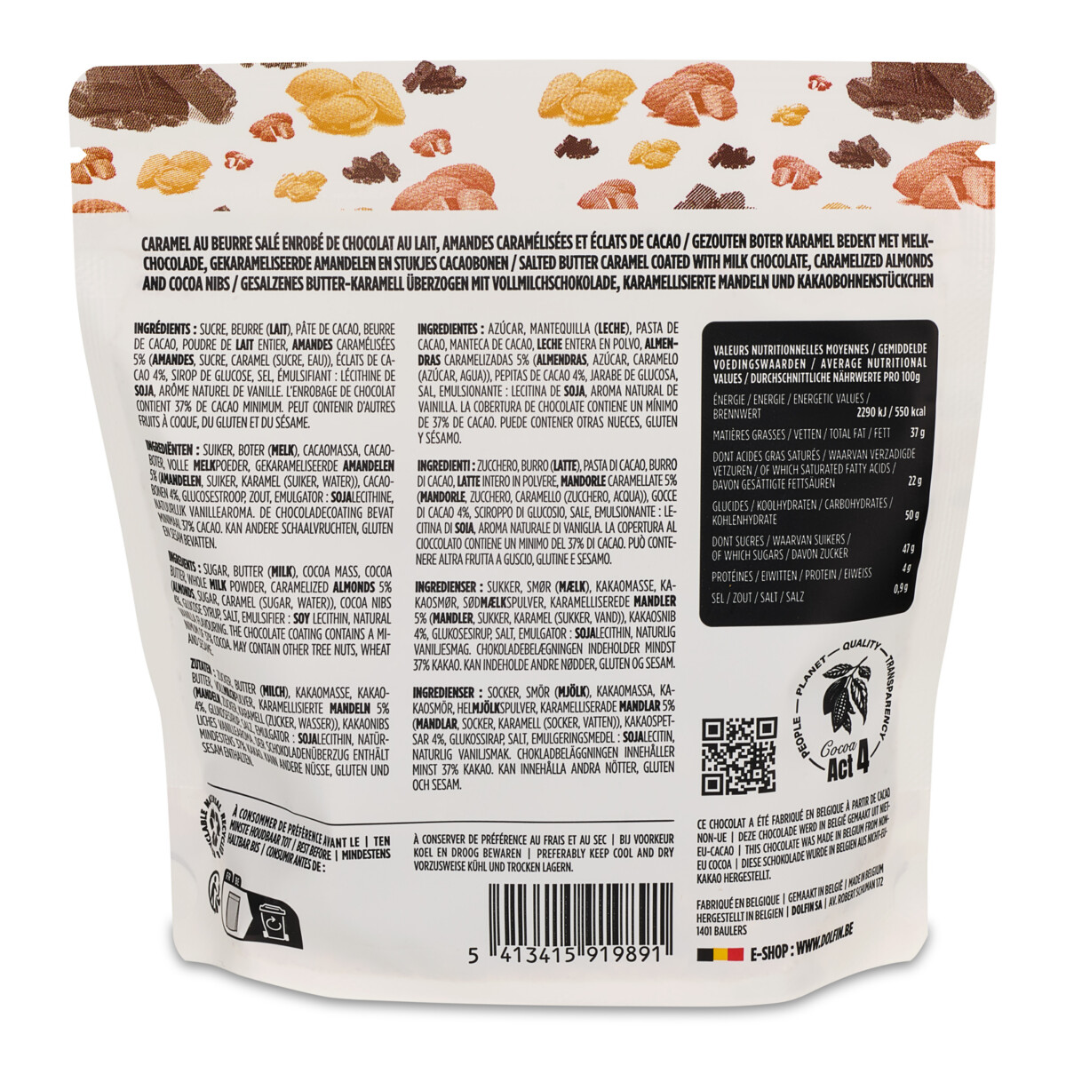 Pouch 125g – Milk Chocolate & Almonds and Cocoa Nibs - Image 2